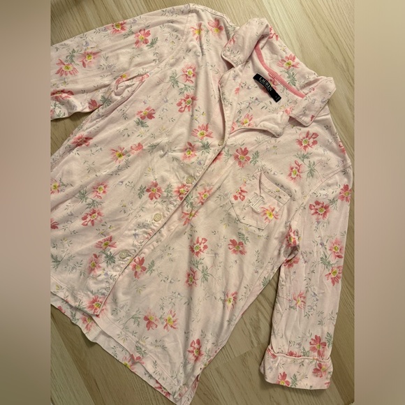 Ralph lauren pajama top jacket button down collared embroidered logo floral L - Picture 2 of 6